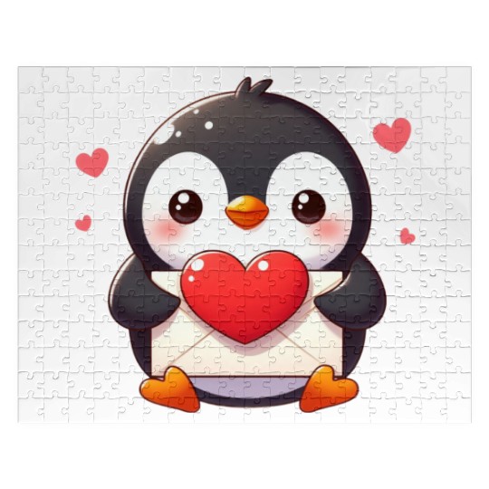 Penguin Valentine Mail with Heart Jigsaw Puzzles