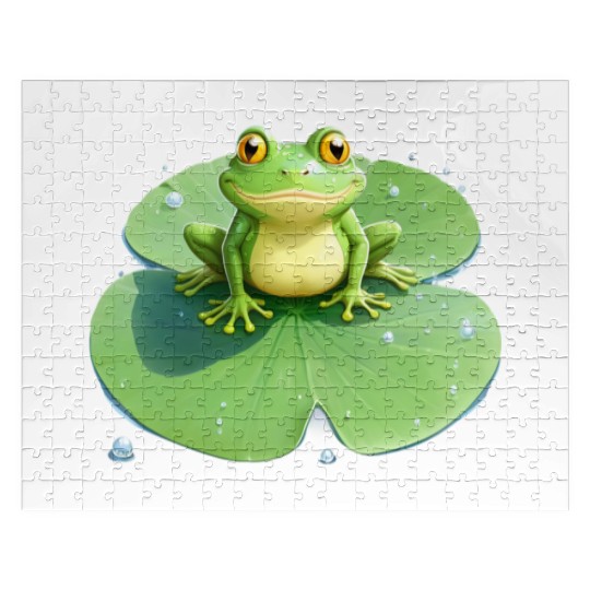 Cheerful Frog on Lily Pad Jigsaw Puzzles