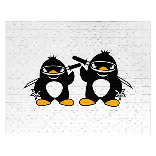 2 Penguins Ninja Samurai Japanese Katana Team Duo Jigsaw Puzzles