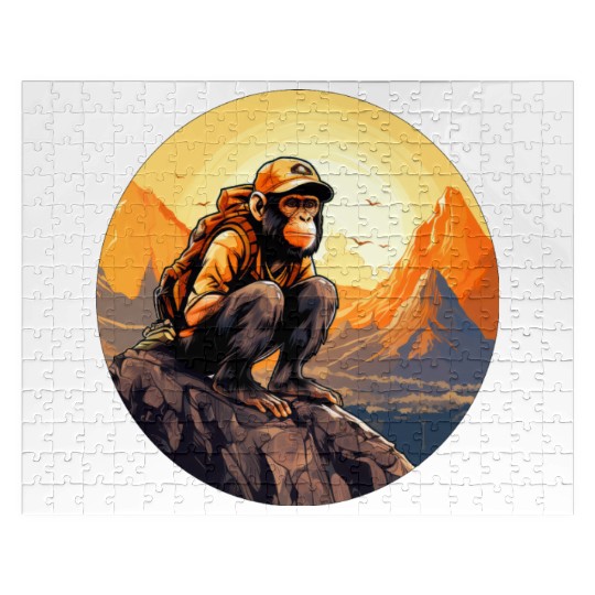 Monkey hiking / mountaineering monkey Jigsaw Puzzles