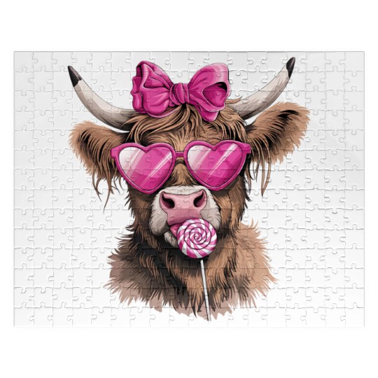 Highland Cow Valentines, Valentines Day, Retro Jigsaw Puzzles