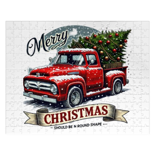 Vintage Pickup with Christmas Tree - Holiday Journ Jigsaw Puzzles