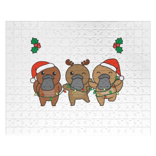 Merry Christmas Cute Platypus Festive Lights Jigsaw Puzzles