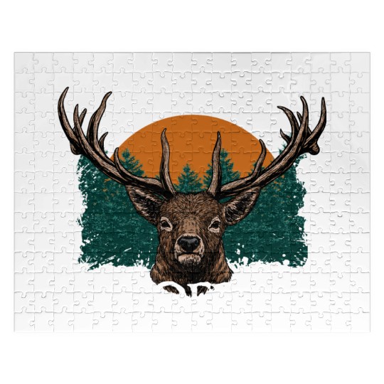 Buck Off Deer Hunting Elk Hunter Forest Seeking Jigsaw Puzzles