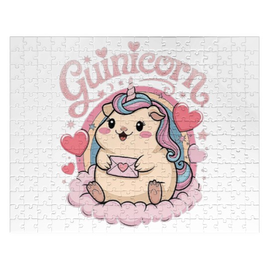 Adorable Guinea Pig Unicorn Fantasy Art with Heart Jigsaw Puzzles