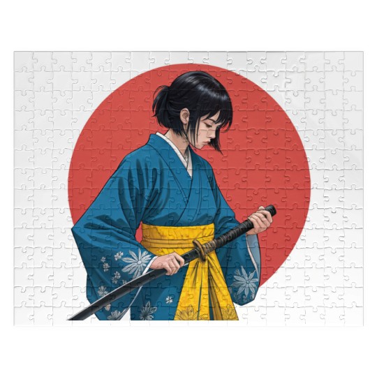 Blossom and Blade: Kimono-Clad Warrior Girl, Japan Jigsaw Puzzles