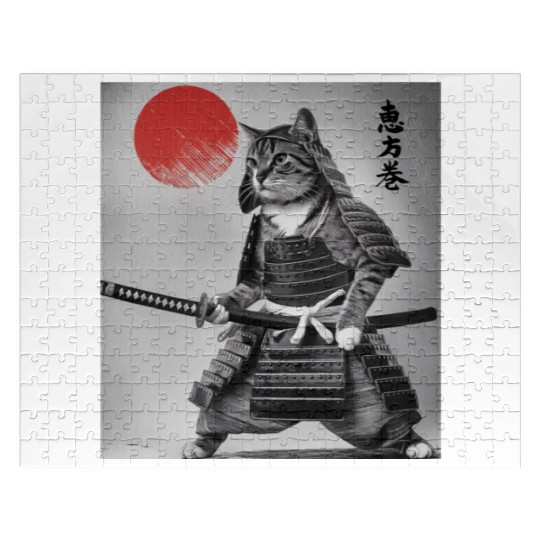 Kawaii Japanese Samurai Cat Vintage Japanese Cat Jigsaw Puzzles