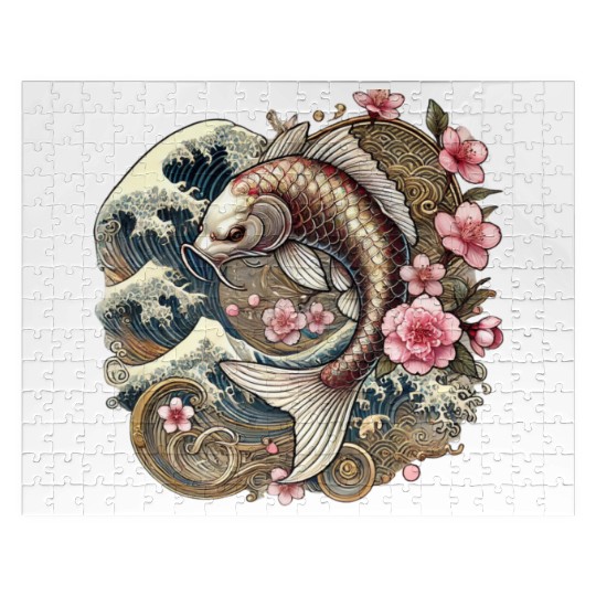 Elegant Koi Fish and Cherry Blossom Design Jigsaw Puzzles
