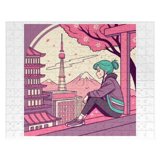 Blossom Breeze: Tokyo Girl Embracing a Tranquil Jigsaw Puzzles