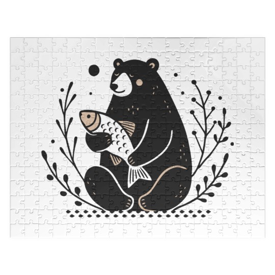 A sitting bear holding a fish Jigsaw Puzzles