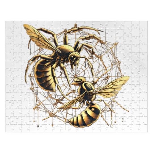 Golden Bee and Spider Web Art Jigsaw Puzzles