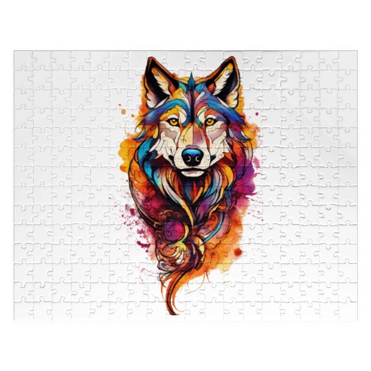 Colored wolf dog Jigsaw Puzzles