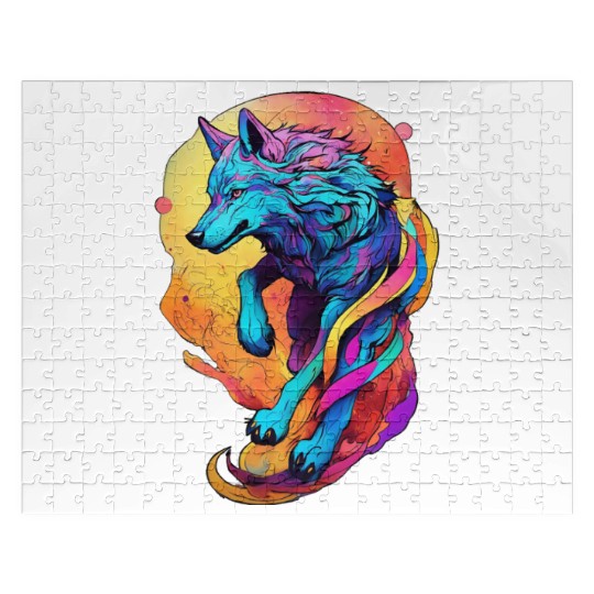 Colored wolf dog Jigsaw Puzzles