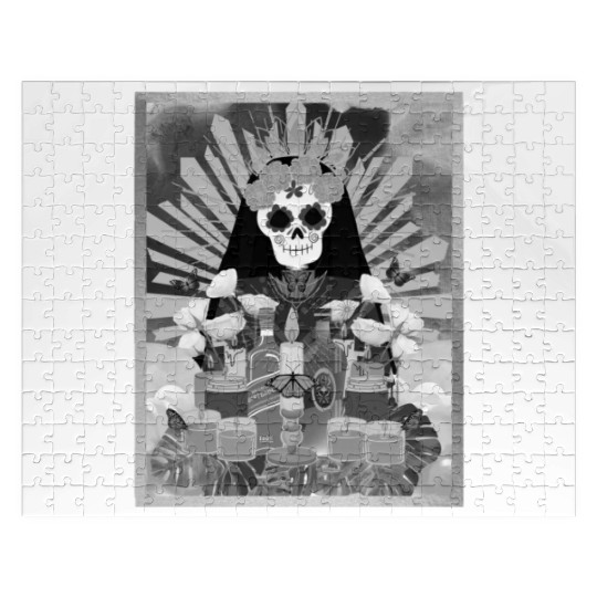 Butterfly Black and White Santa Muerte Jigsaw Puzzles
