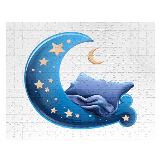 Cartoon Sleep Icon Moon and Bed for Sleep Jigsaw Puzzles