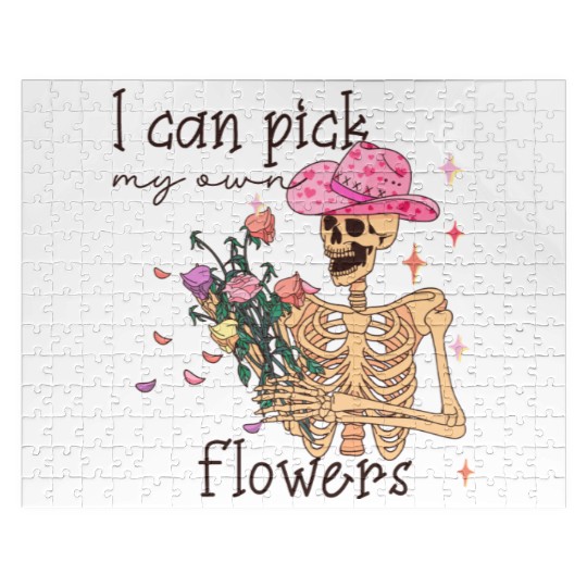 Funny Cowboy Skeleton with Flowers Jigsaw Puzzles