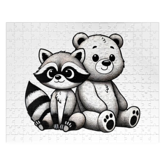 Raccoon & Bear Friendship - Snuggly Companions Jigsaw Puzzles
