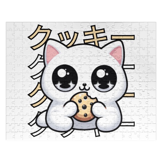 Cute Cat Japanese Kawaii Anime Cat with Cookie Jigsaw Puzzles