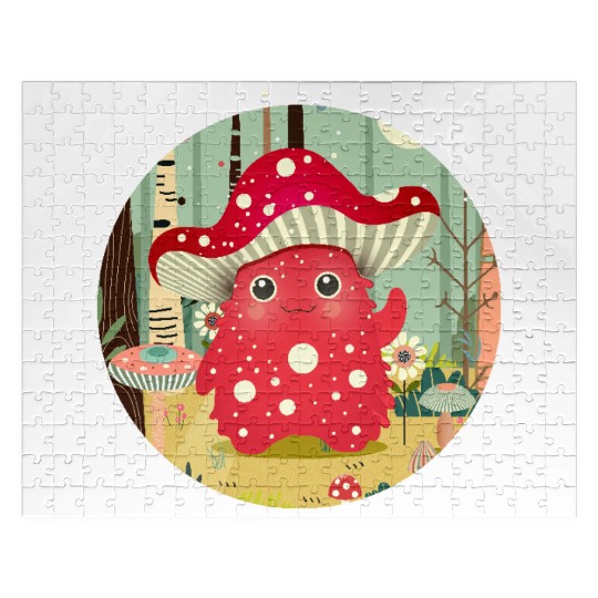 Funny mushroom monster in the colorful forest Jigsaw Puzzles