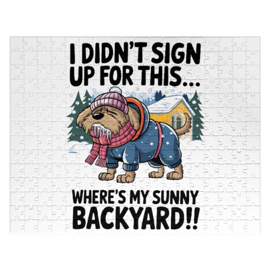 Funny Winter Dog Design - Shivering Pup in Snow - Jigsaw Puzzles
