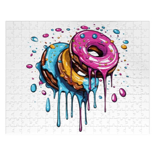 drippy flying donuts graphic design Jigsaw Puzzles