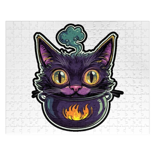 Cat Boiler Cat Witch Halloween Jigsaw Puzzles