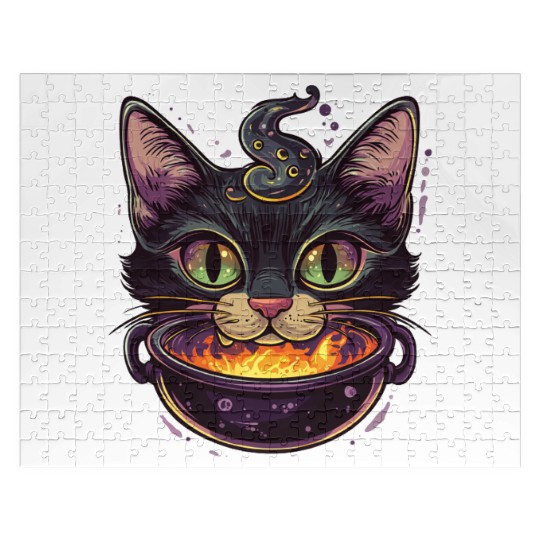 Cat Boiler Cat Witch Halloween Jigsaw Puzzles