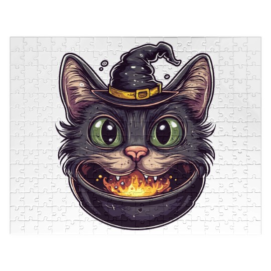 Cat Boiler Cat Witch Halloween Jigsaw Puzzles