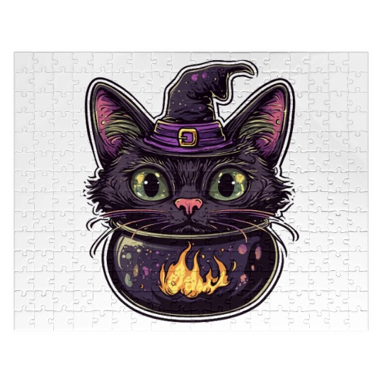 Cat Boiler Cat Witch Halloween Jigsaw Puzzles