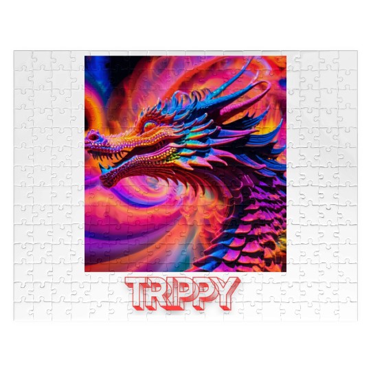 Trippy psychedelic fractal dragon Jigsaw Puzzles
