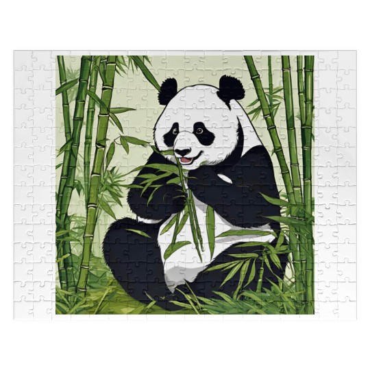 Chill Panda Eating Bamboo Cute Relaxed Design Jigsaw Puzzles
