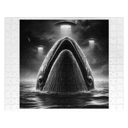 Whale cetacean Funny Graphic Selfie with UFOs Weir Jigsaw Puzzles
