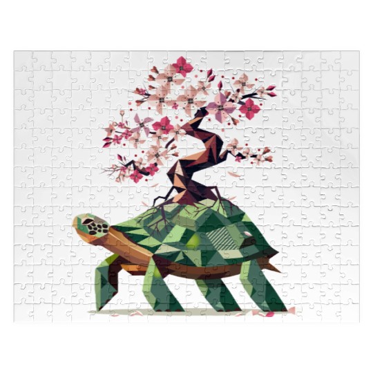 Turtle with blooming cherry blossom bonsai Jigsaw Puzzles