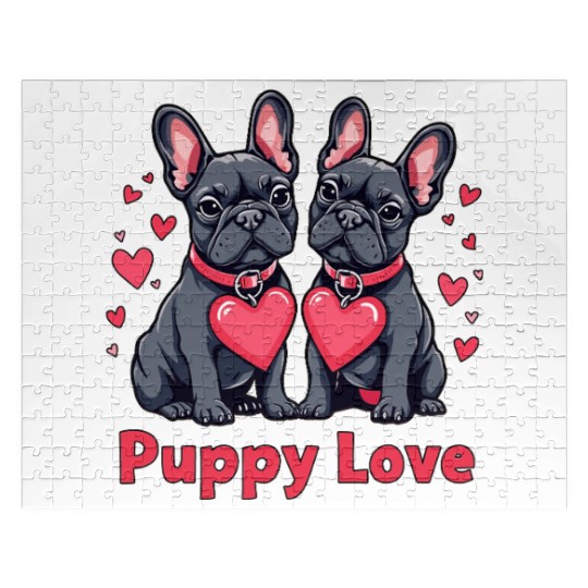 Valentines Day - Puppy Love French Bulldog Jigsaw Puzzles