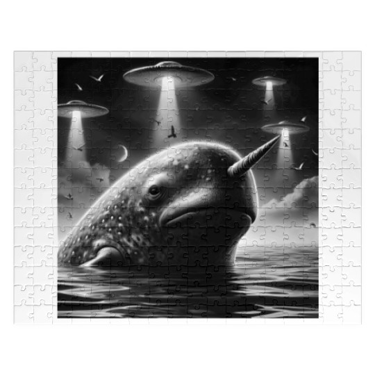 Narwhal Funny Graphic Selfie with UFOs Weird Alien Jigsaw Puzzles