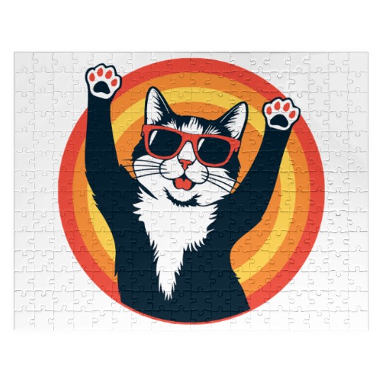 Retro 80s Cat Design, Hello Guys Jigsaw Puzzles