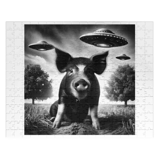Pig piggy piglet Funny Graphic Selfie with UFOs We Jigsaw Puzzles