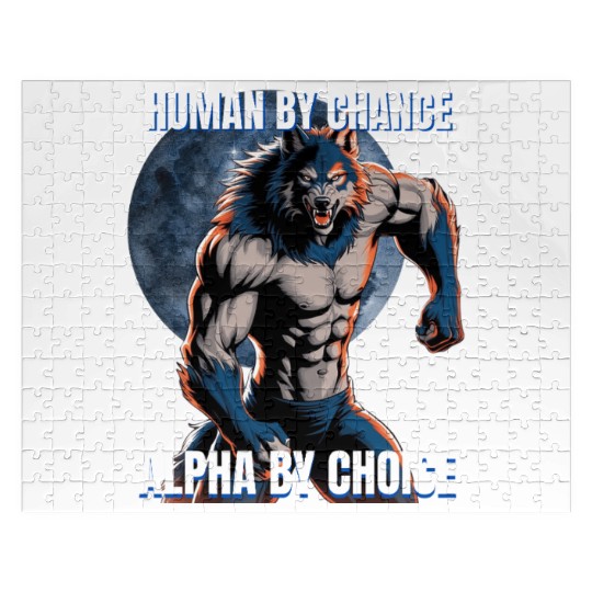 Human by chance Alpha by choice wolf design Jigsaw Puzzles