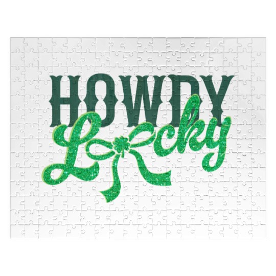 Howdy Lucky Western Cowgirl St Patricks Design Jigsaw Puzzles