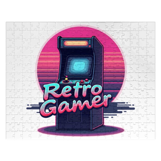 retro gamer in retro style oldschool gamer Jigsaw Puzzles