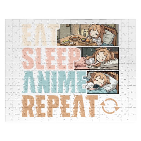 Eat Sleep Anime Repeat Funny Otaku Jigsaw Puzzles