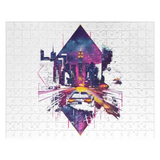 Retro Car Vaporwave City Synthwave 80s 90s Jigsaw Puzzles