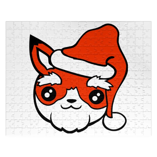 Fox Gift Santa Old Claus Christmas Hat Fun Present Jigsaw Puzzles