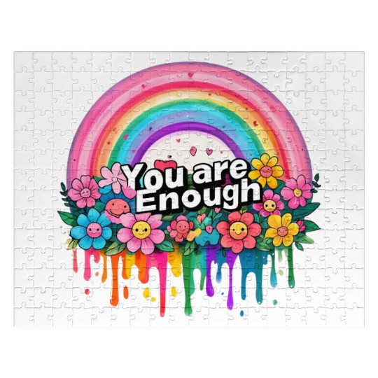 "You Are Enough" Rainbow and Flowers Inspirational Jigsaw Puzzles