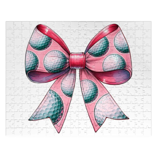 Coquette Bow Golf Ball Pattern Mothers Day Pink Jigsaw Puzzles