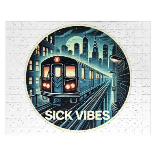 Retro Futuristic Subway Train - Neon Cyberpunk Cit Jigsaw Puzzles