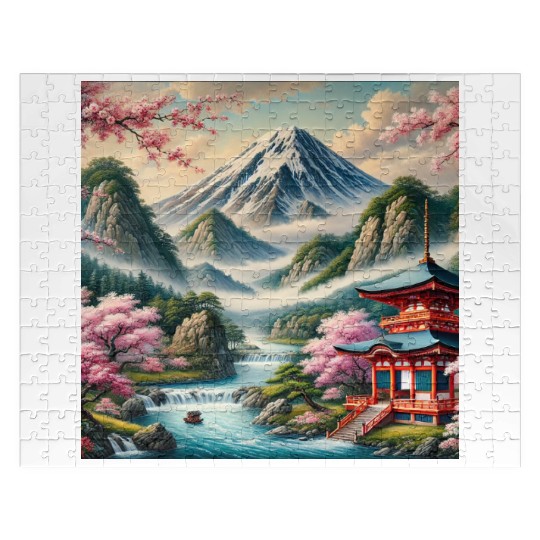 Serene Mount Fuji Landscape Art Print - Japanese C Jigsaw Puzzles