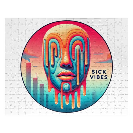Surreal Melting Face Psychedelic Art - Sick Vibes Jigsaw Puzzles