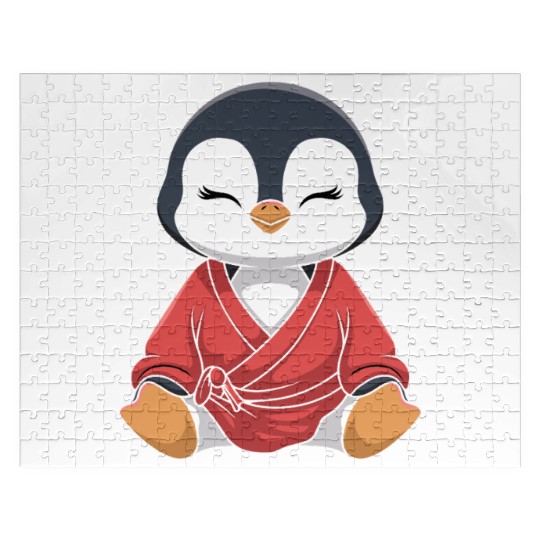 Zen Penguin Meditation in Kimono Attire Jigsaw Puzzles