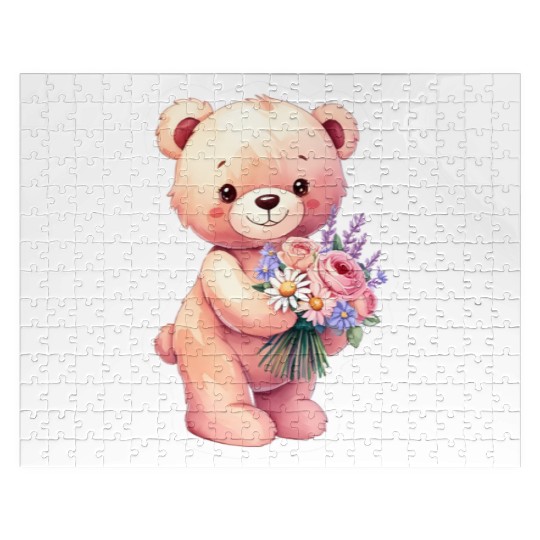 Teddy bear with bouquet of flowers Jigsaw Puzzles